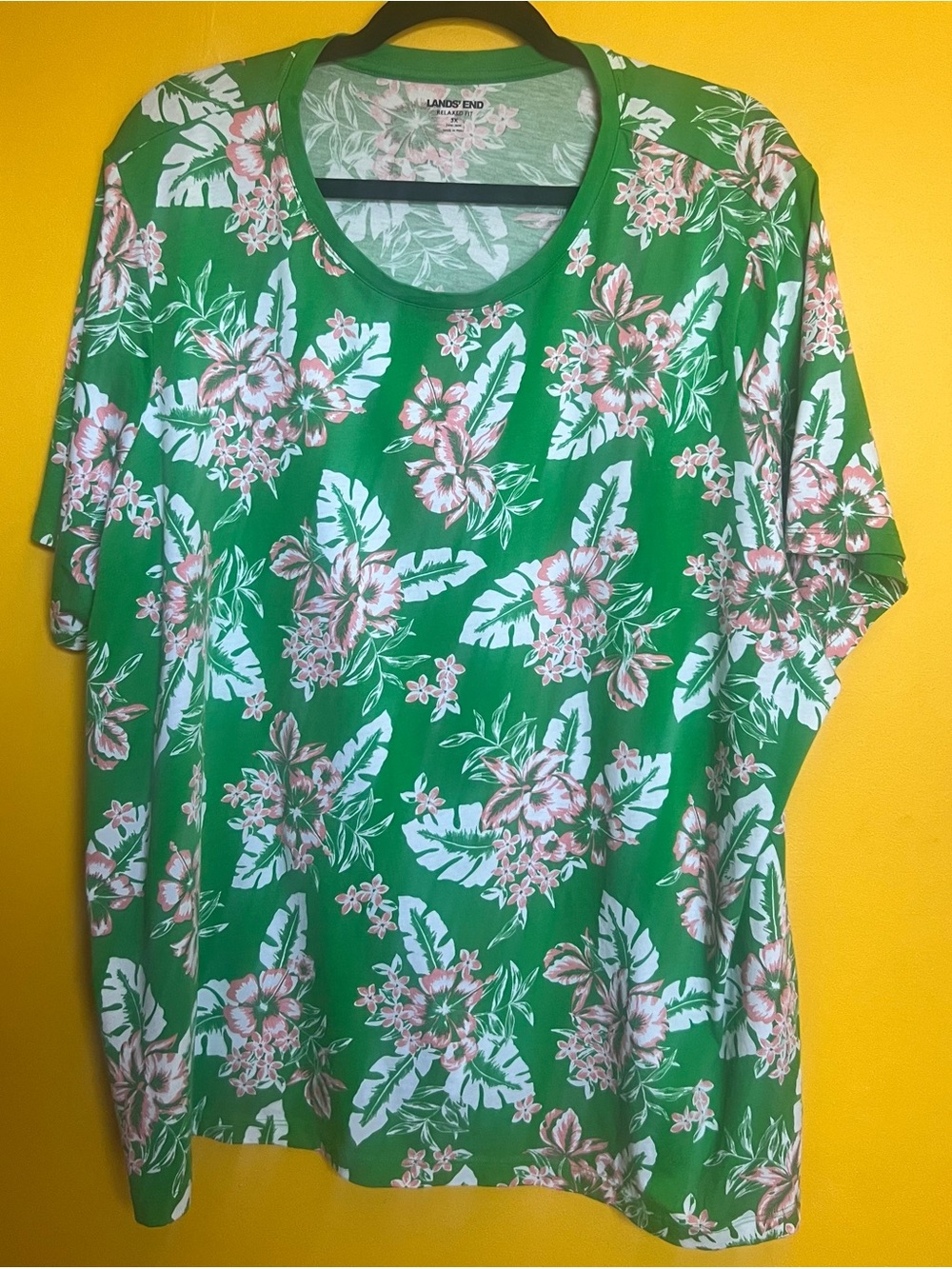 Lands' End Women's 3X Relaxed Fit Green Floral T-Shirt Size 24W-26W